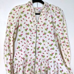 Betsey Johnson Zip Roses Hoodie With Flared Bottom